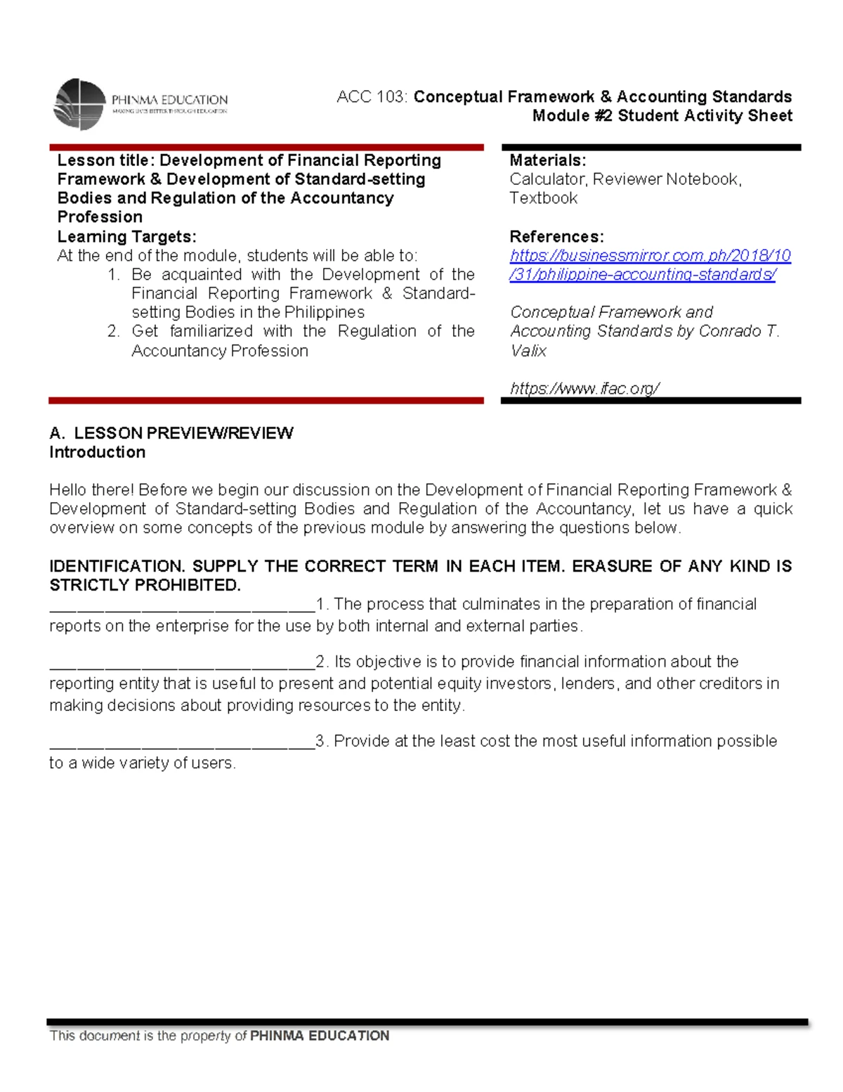 ACC 103 DAY 18-19 SAS - Module #18-19 Student Activity Sheet Lesson ...