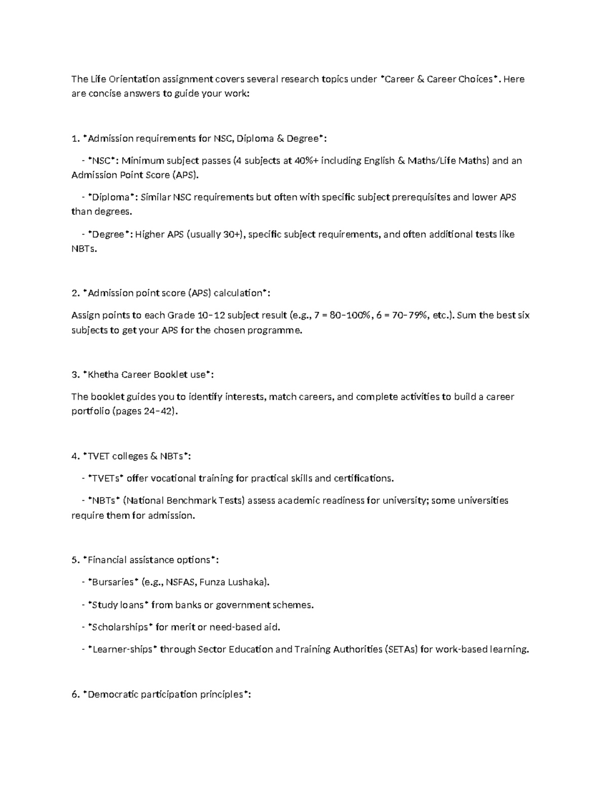 LO MEMO - Career Guidance Assignment Overview and Key Points - Studocu