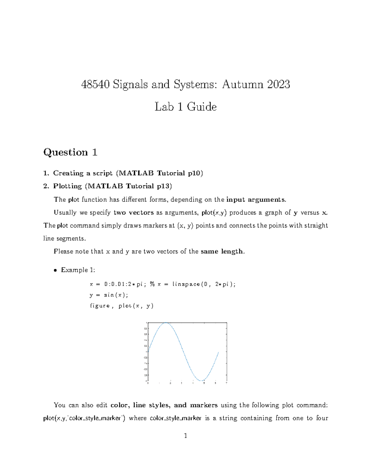 Week 2 lab1 guide aut23 - 48540 Signals and Systems: Autumn 2023 Lab 1 ...