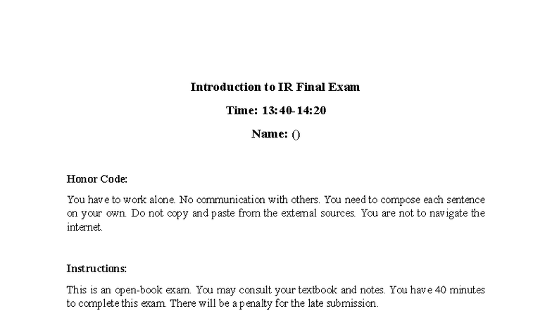 IIR Final Exam 2021-2: Key Questions and Instructions - Studocu