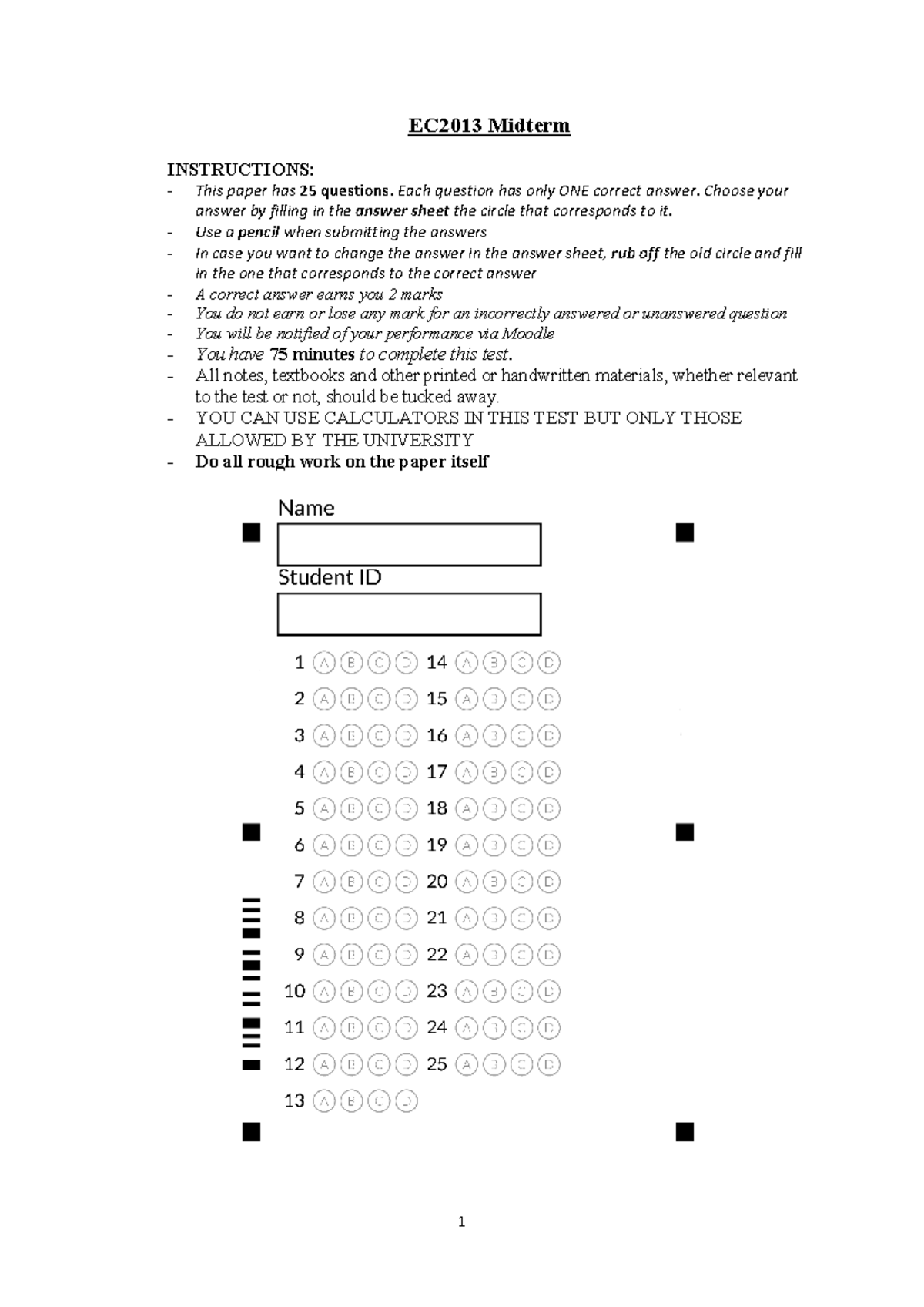 EC2013 Midterm Exam Sample Questions and Answers Guide - Studocu