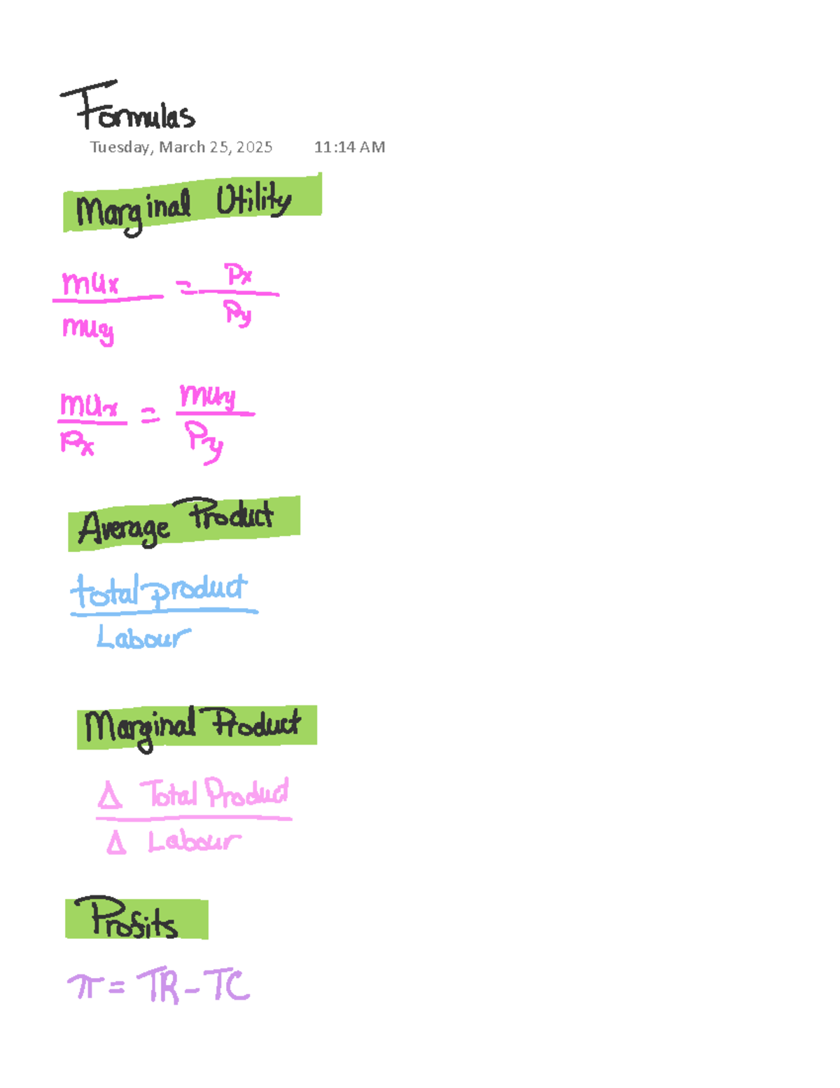 Micro Midterm 2 Formulas: Marginal Utility & Production Costs - Studocu