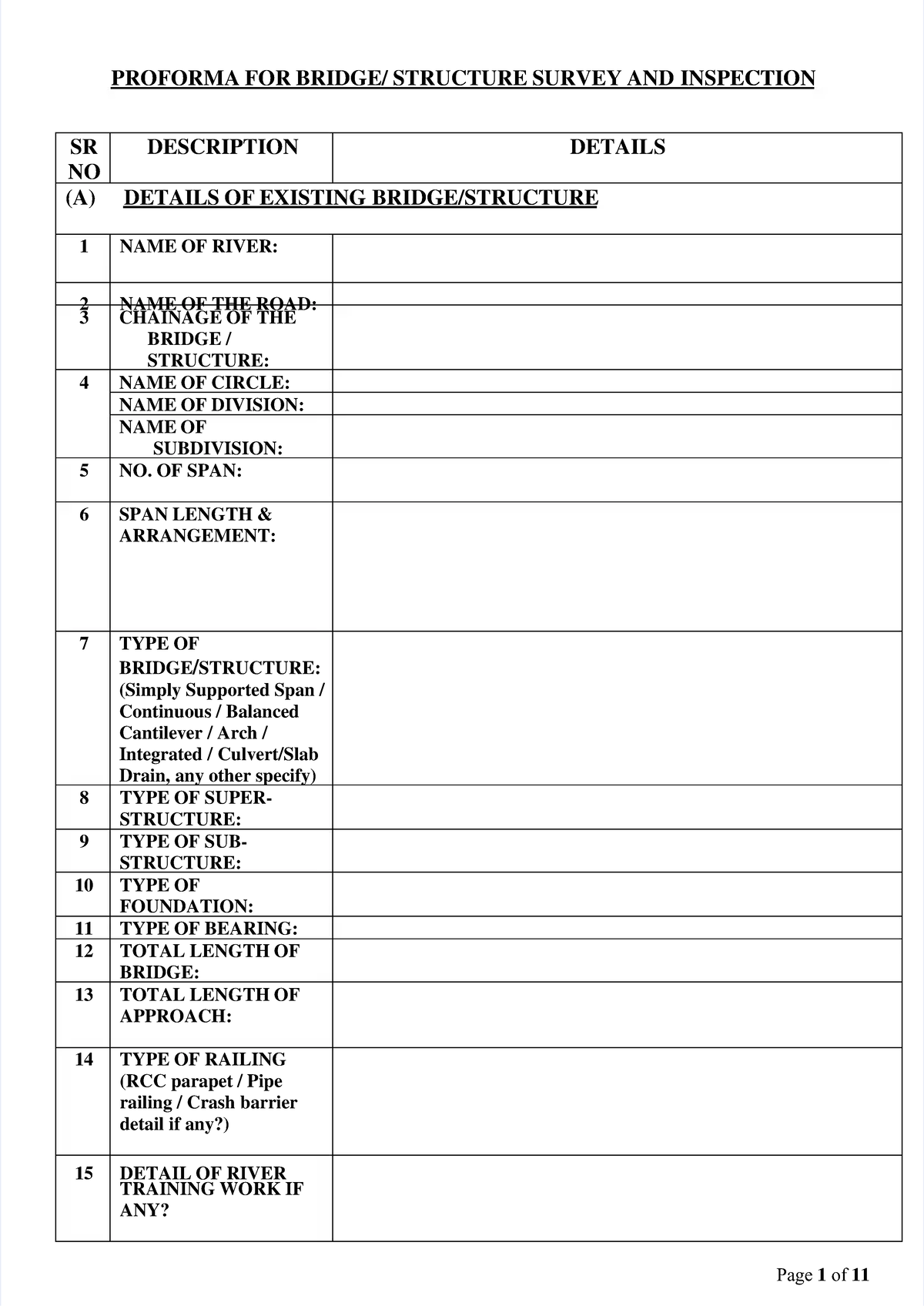 Bridge Structure Survey Proforma with Annexure 1 & 2 - Final Submission ...