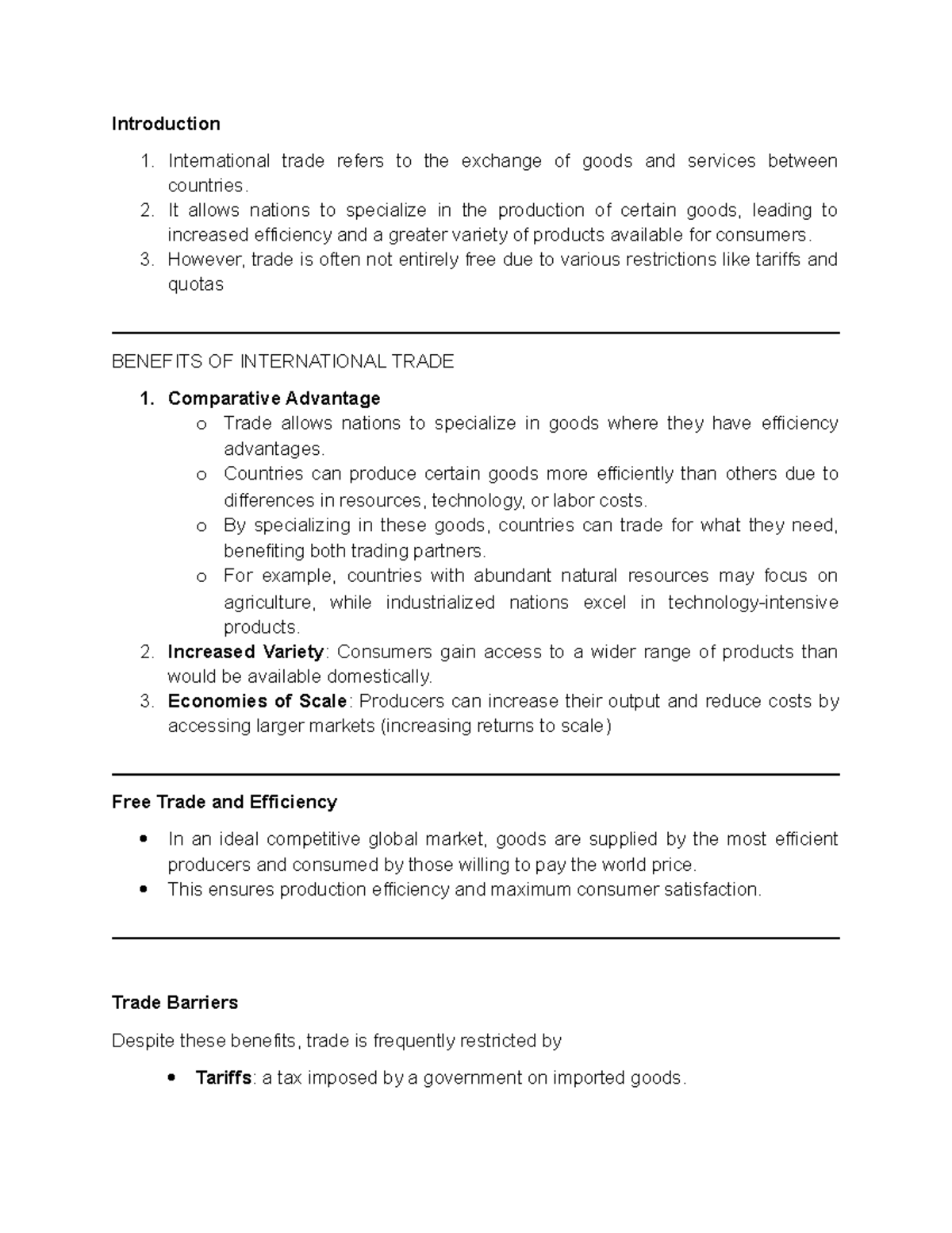 International Trade - Introduction 1. International trade refers to the ...