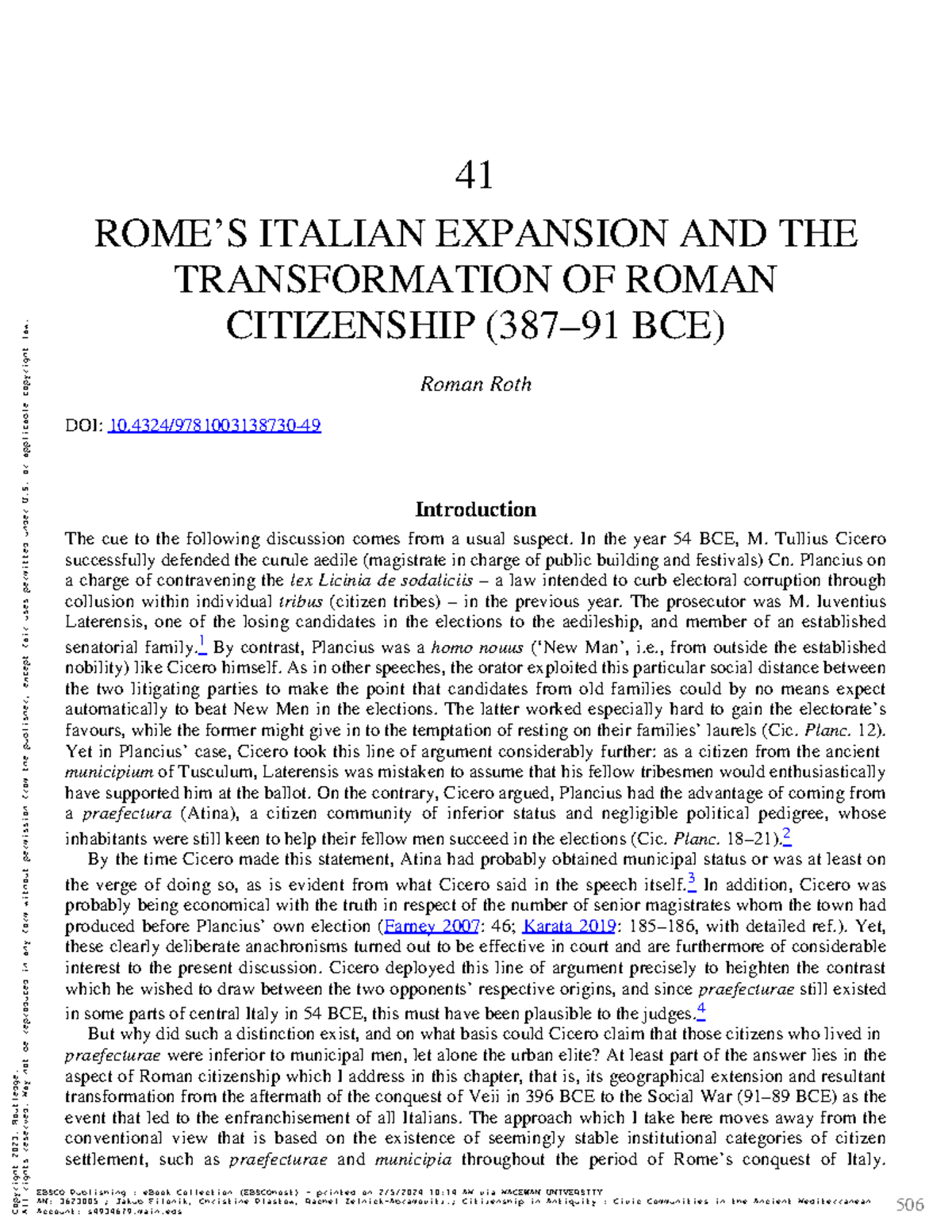 Roth - Rome's Italian Expansion & Citizenship Transformation (387-91 ...