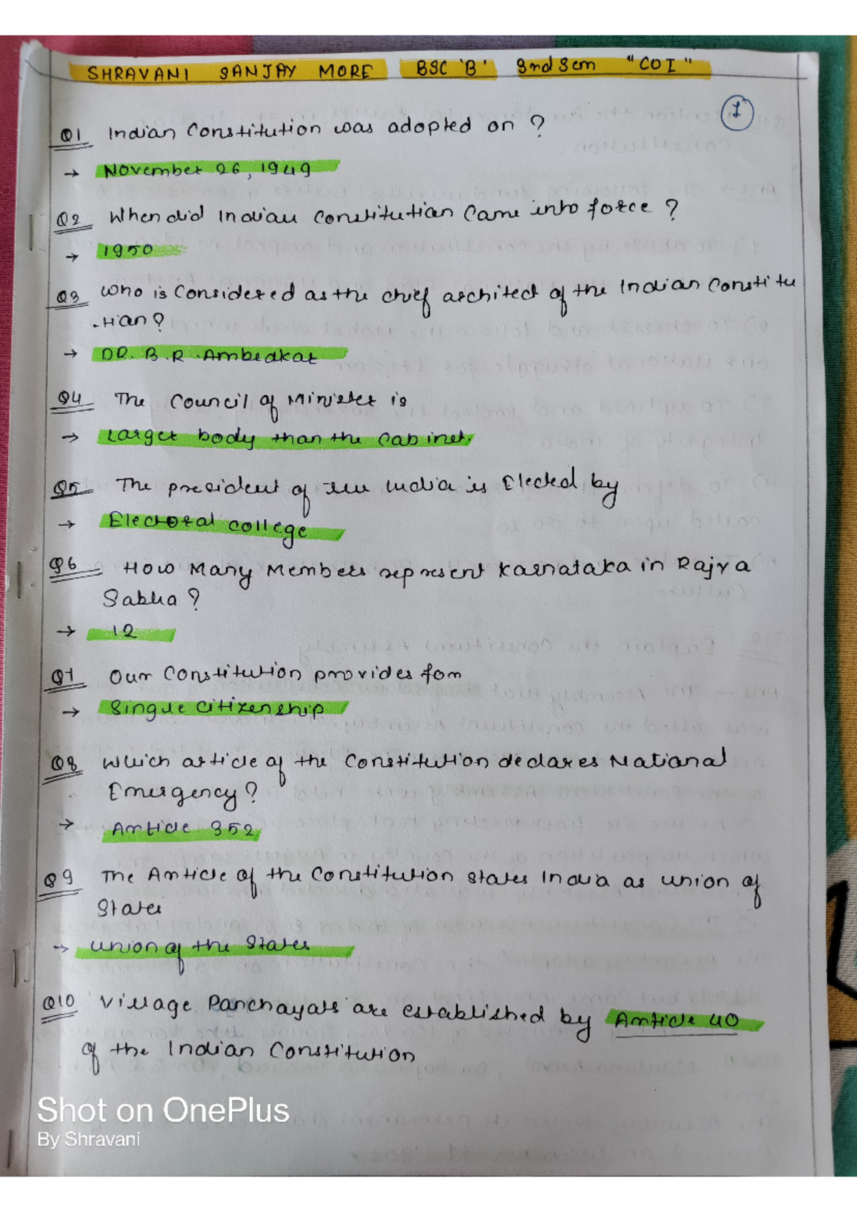 Constitution of India Study Notes for Reference - Studocu