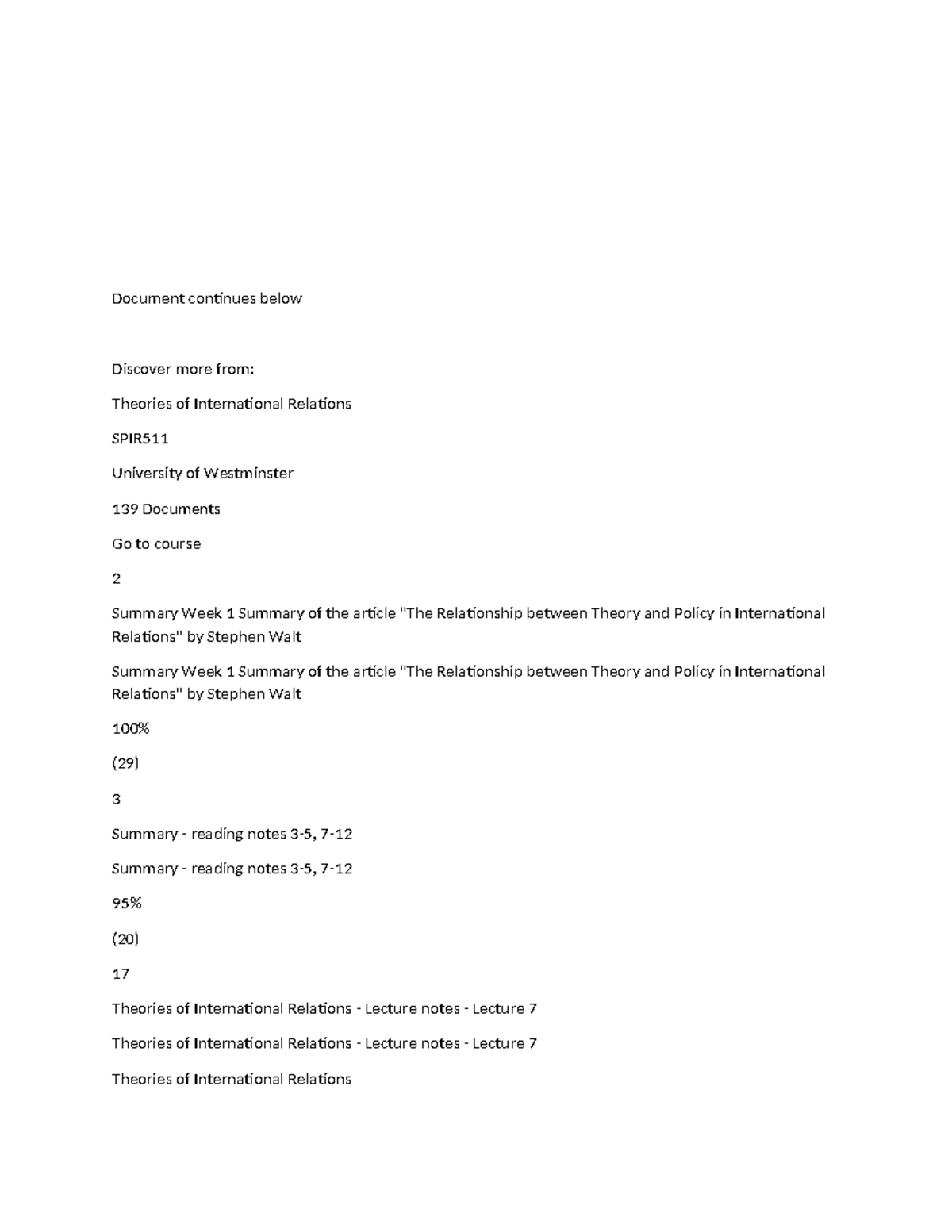 Lecture Notes on Theories of International Relations (SPIR) - Studocu