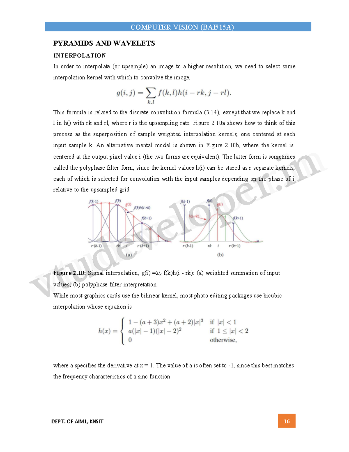 COMPUTER VISION (BAI515A) Study Notes on Pyramids & Wavelets - Studocu