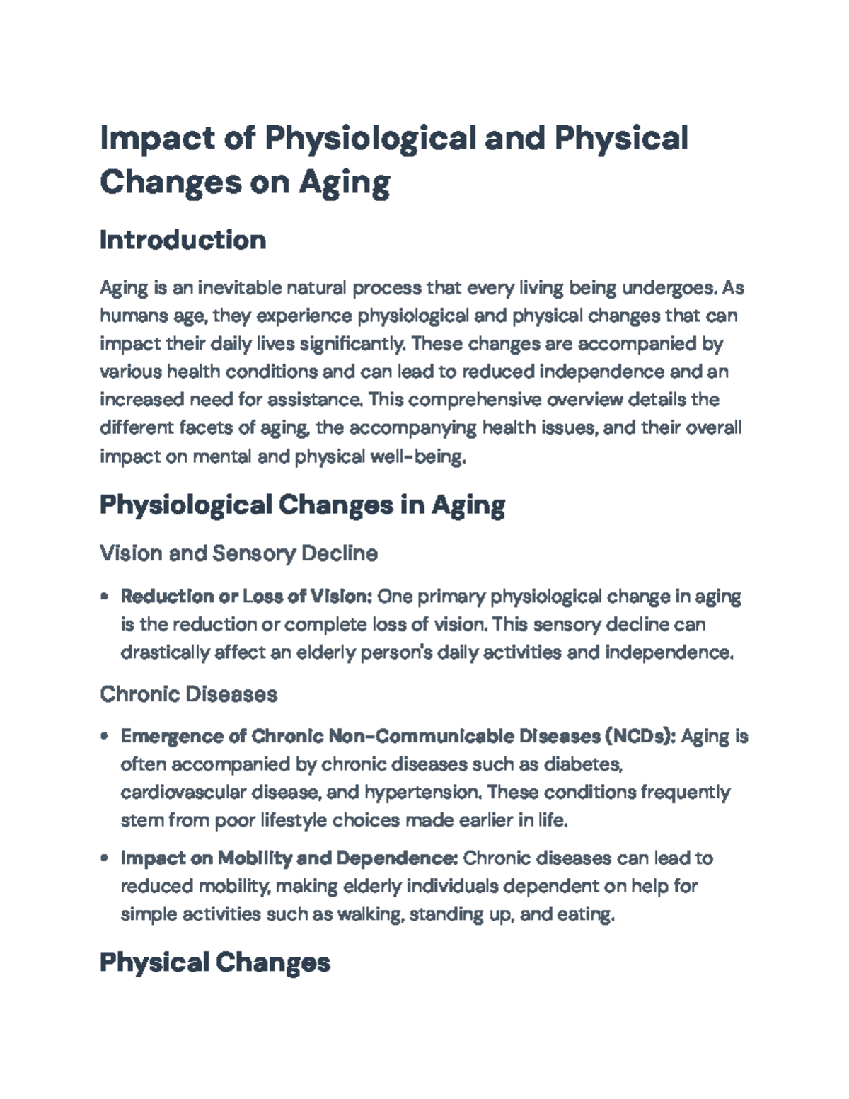 Aging and Its Impact: Physiological and Physical Changes Explored ...