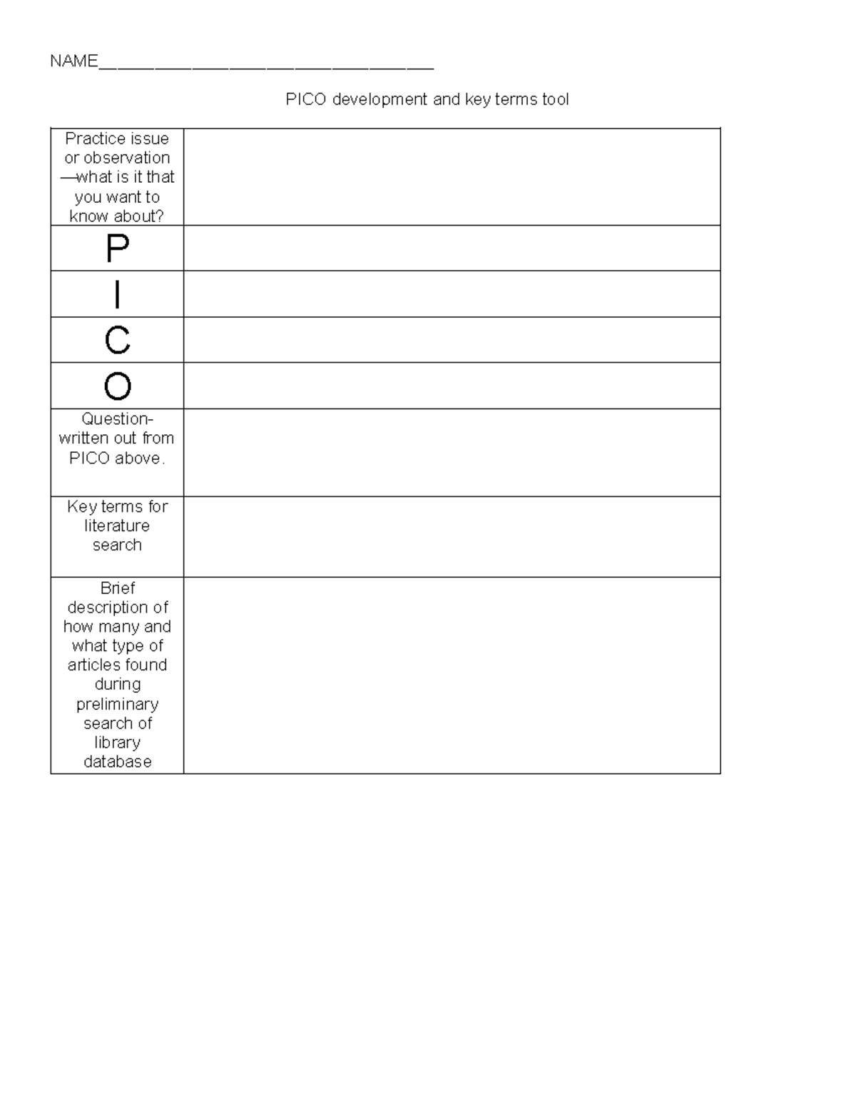 PICO Question Worksheet-2 - NUR 4310 - NAME ...