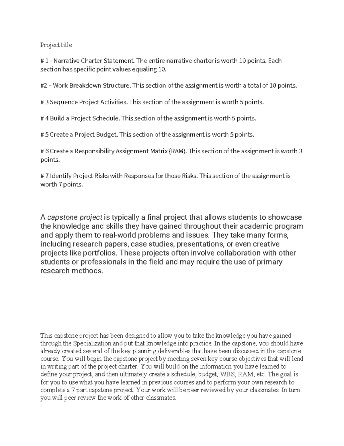 Coursera - Project Management Capstone Assignment Guide - Studocu