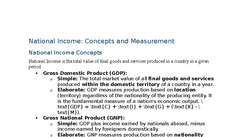 National Income Concepts and Measurement: Mod 3 Notes - Studocu