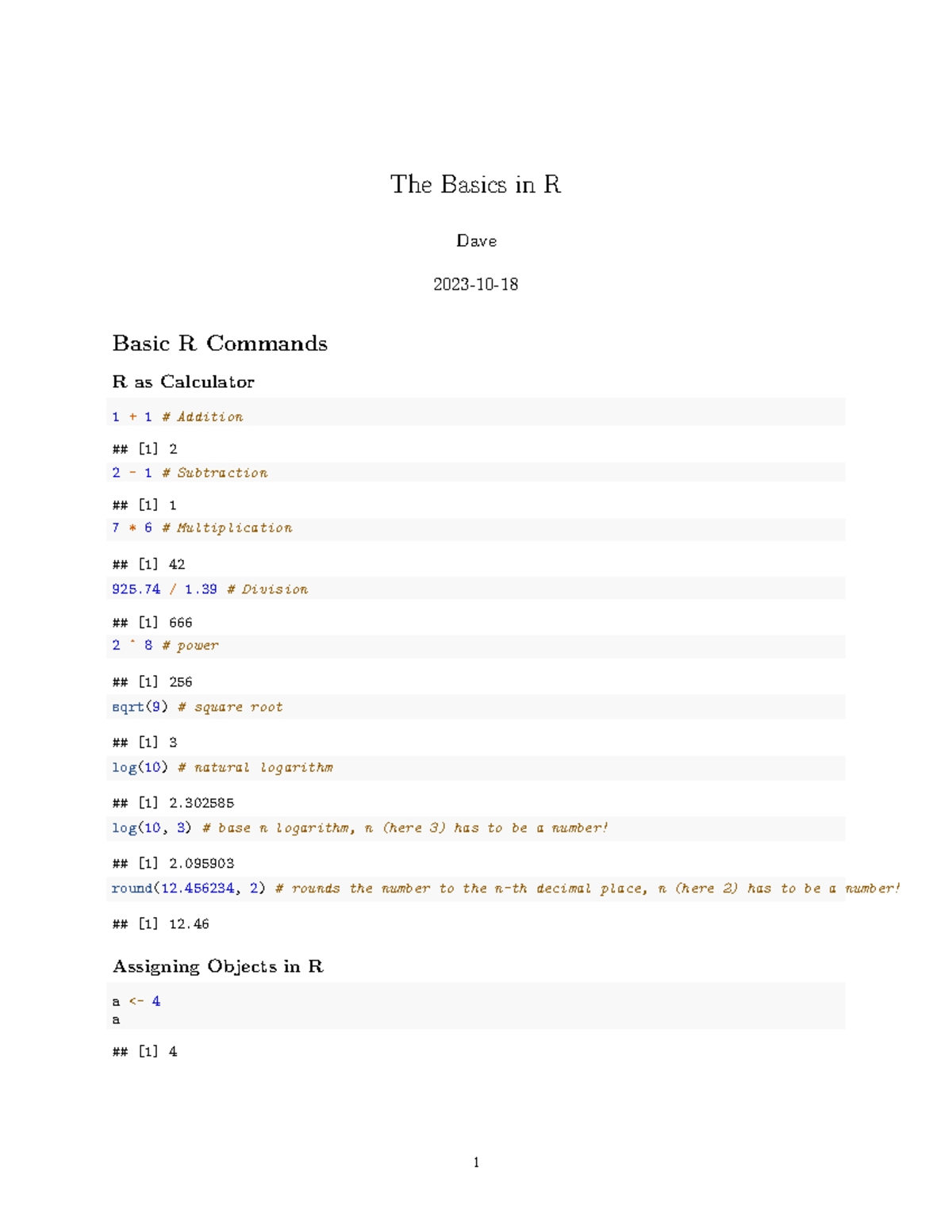 The Basics in R with dplyr - The Basics in R Dave 2023-10- Basic R ...