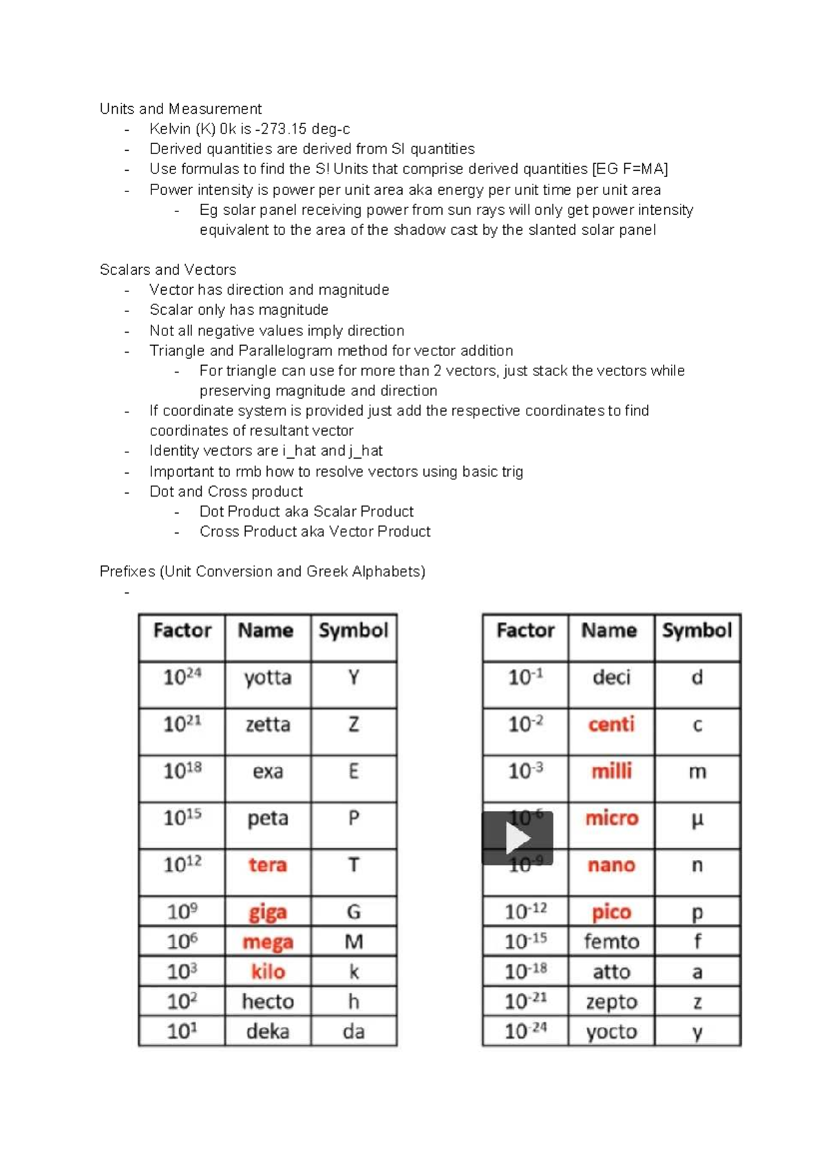 SC1013 Notes - Units, Measurement, Scalars & Vectors Overview - Studocu