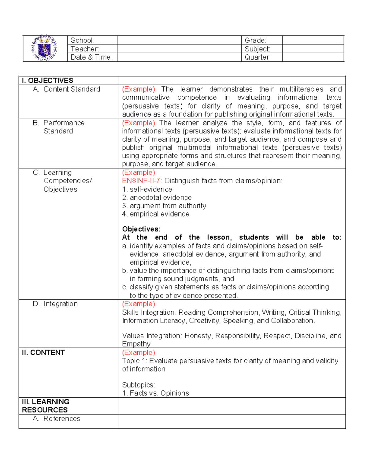 Lesson Plan Template - USQUGIUWGU: Evaluating Informational Texts - Studocu
