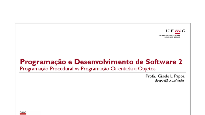 PDS 2 Aula 01: Programação Procedural vs Orientada a Objetos - Studocu