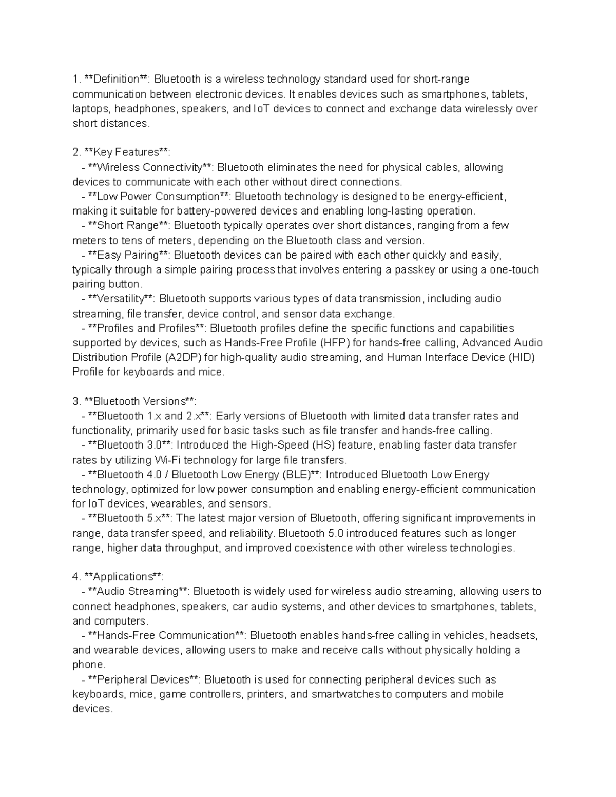 Comprehensive Notes on Bluetooth Technology and Applications - Studocu