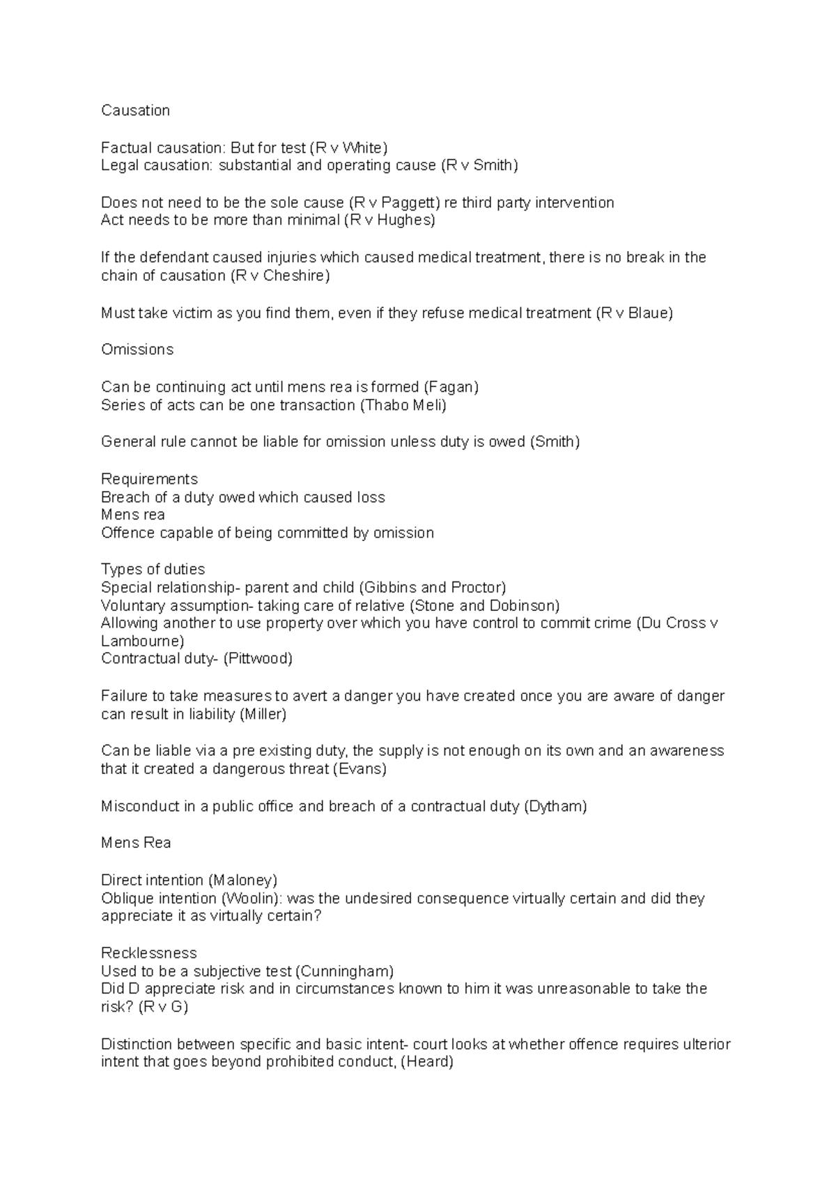 Criminal Law Revision Notes: Key Concepts and Case Laws - Studocu