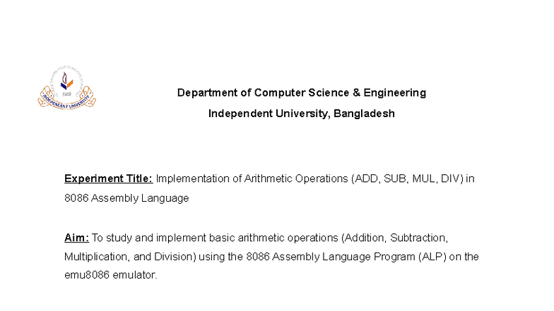 T8 Implementation of Arithmetic Operations (ADD, SUB, MUL, DIV) in ...