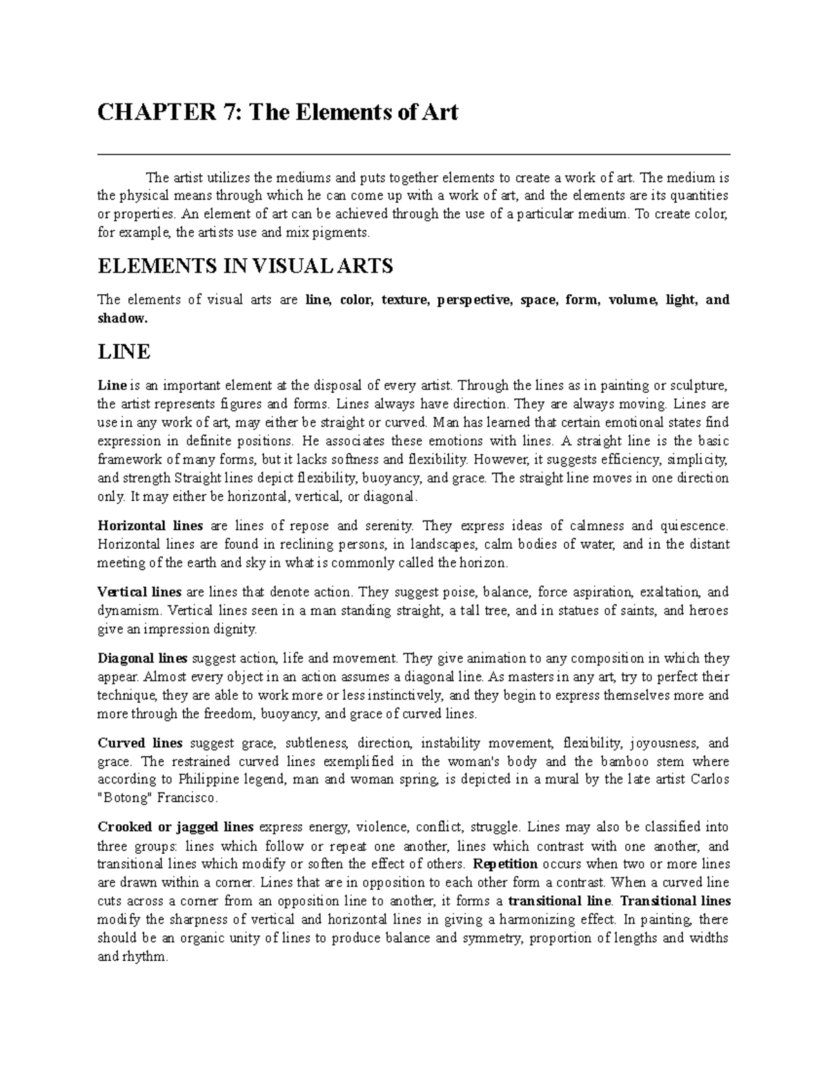 Chapter 7: Exploring the Elements of Art in Visual Creation - Studocu