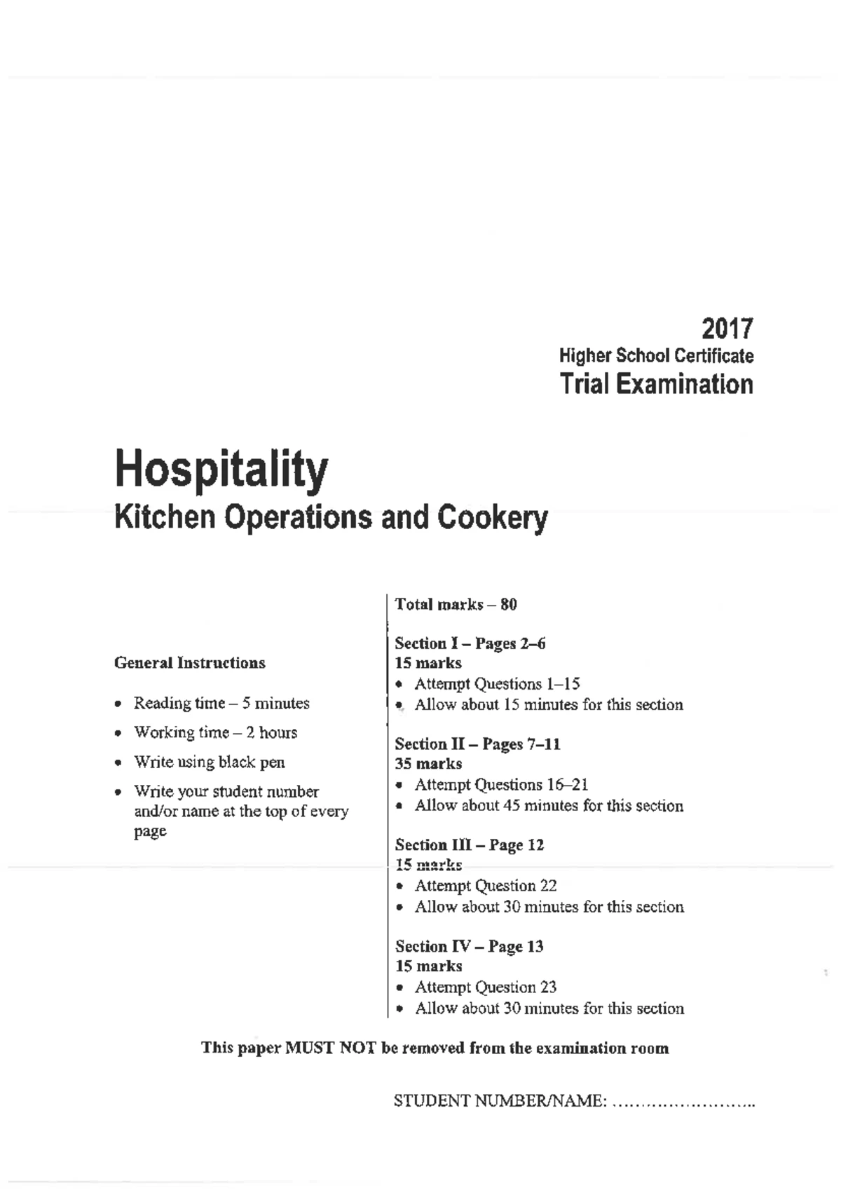 2024 Year 12 HSC Mathematics Standard 2 Trial Exam Instructions - Studocu