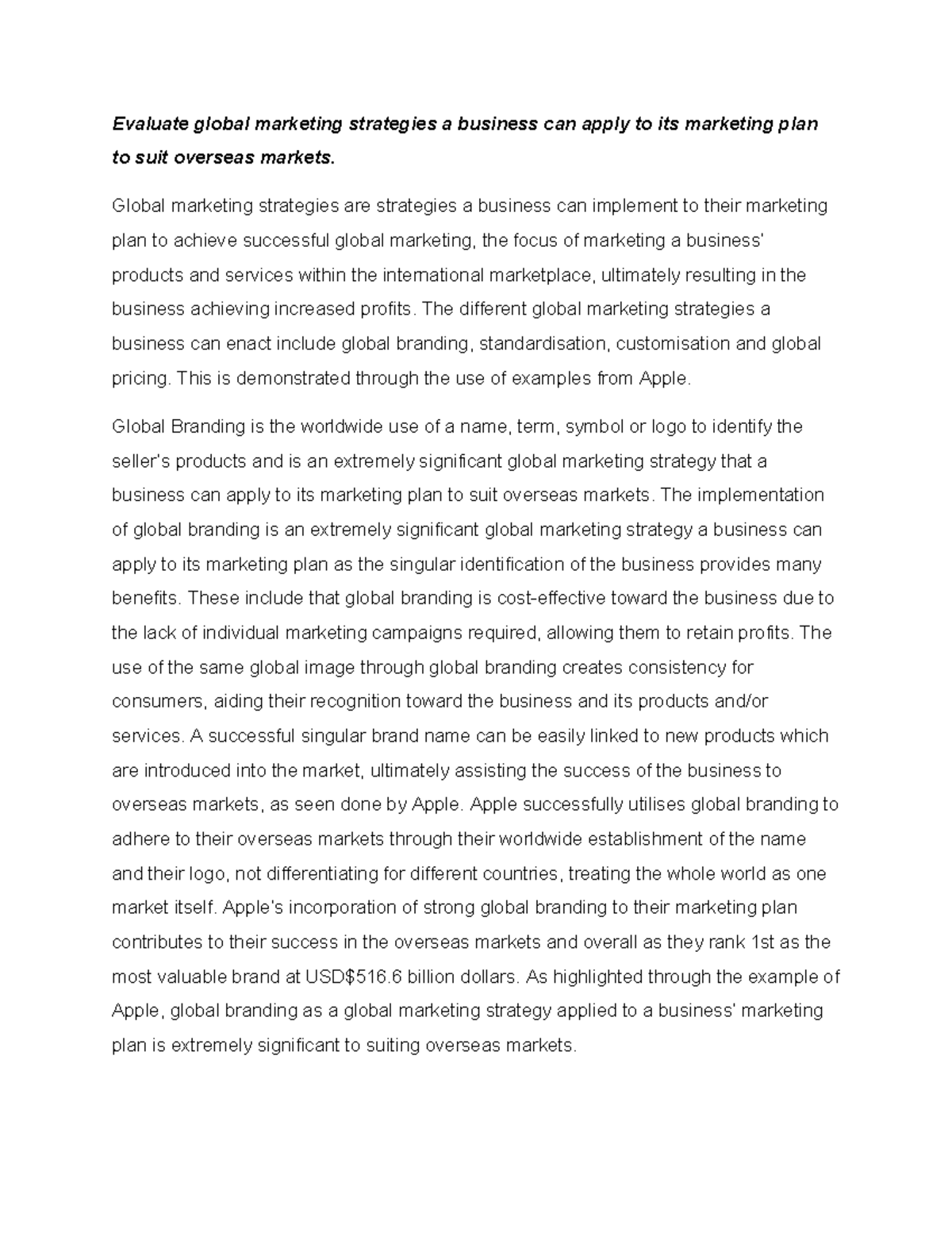 Global Marketing Strategies for Overseas Markets: A Case Study on Apple ...