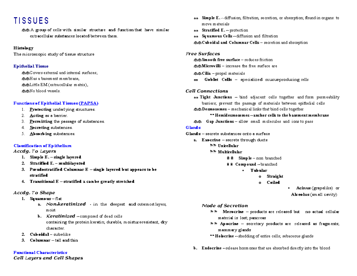 4-Tissues-converted - added infos - T I S S U E S A group of cells with ...