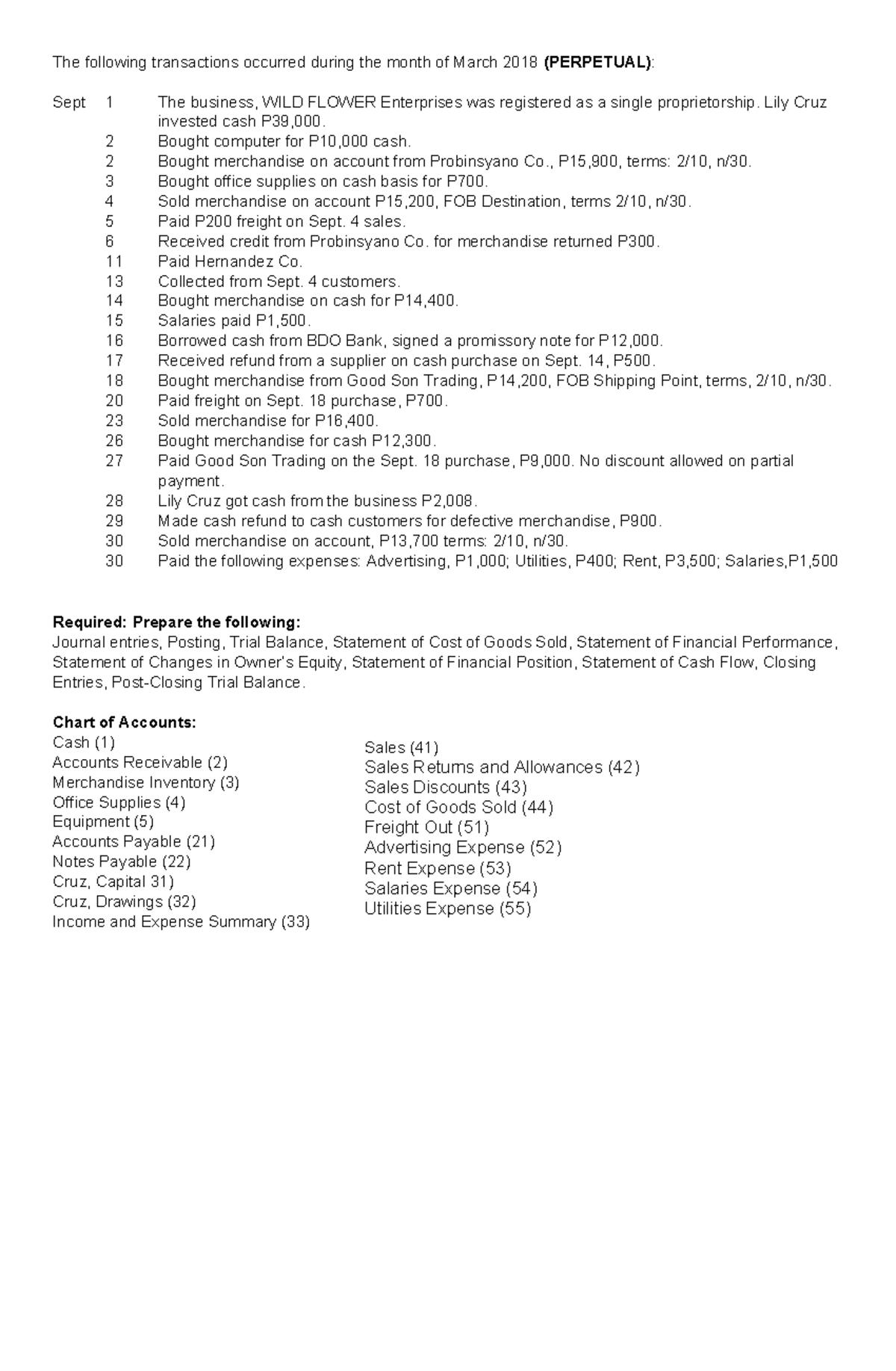 Final Assessment: Perpetual Inventory Transactions (March 2018) - Studocu