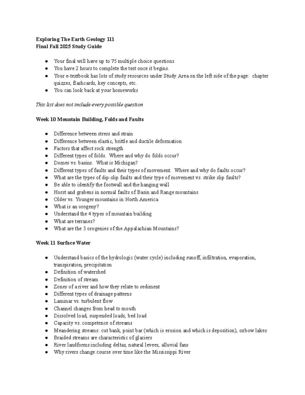 Geology 111 Final Fall 2025 Study Guide - Studocu