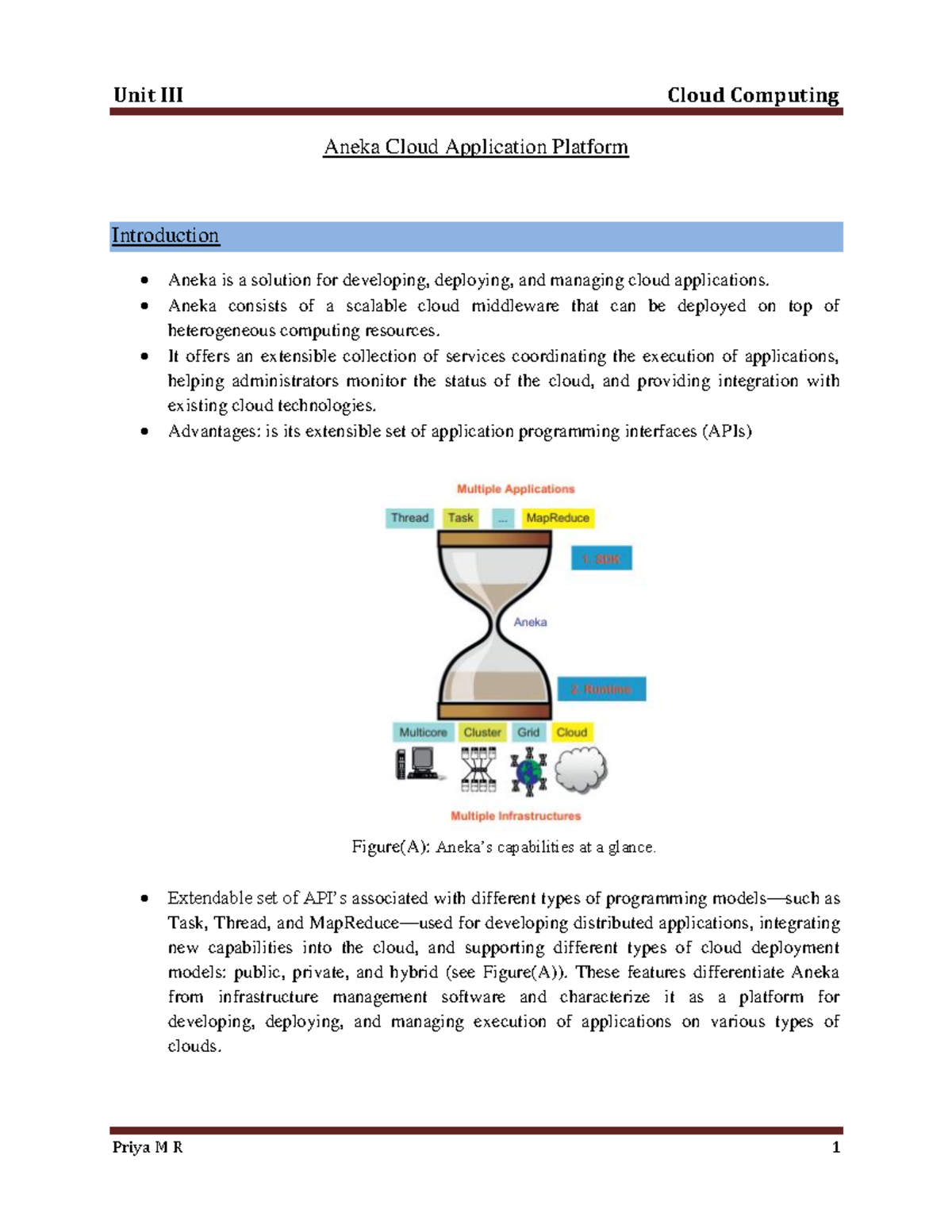 Unit III: Introduction to Aneka Cloud Application Platform - Studocu