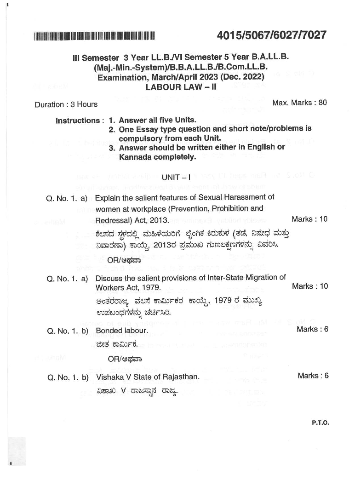 B.A.LL.B. Semester 5 Labour Law II Exam Paper - Dec 2022 - Studocu
