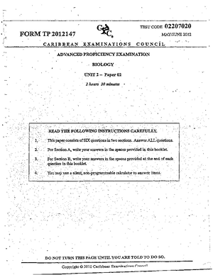 CSEC HSB 01253020 Jan 2024 Paper 02 Exam Guide & Instructions - Studocu