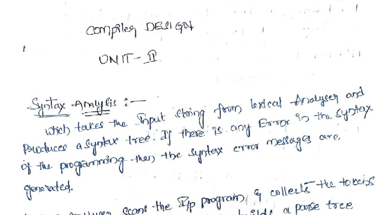 CD UNIT II - Parsing Techniques and Grammar Analysis Notes - Studocu