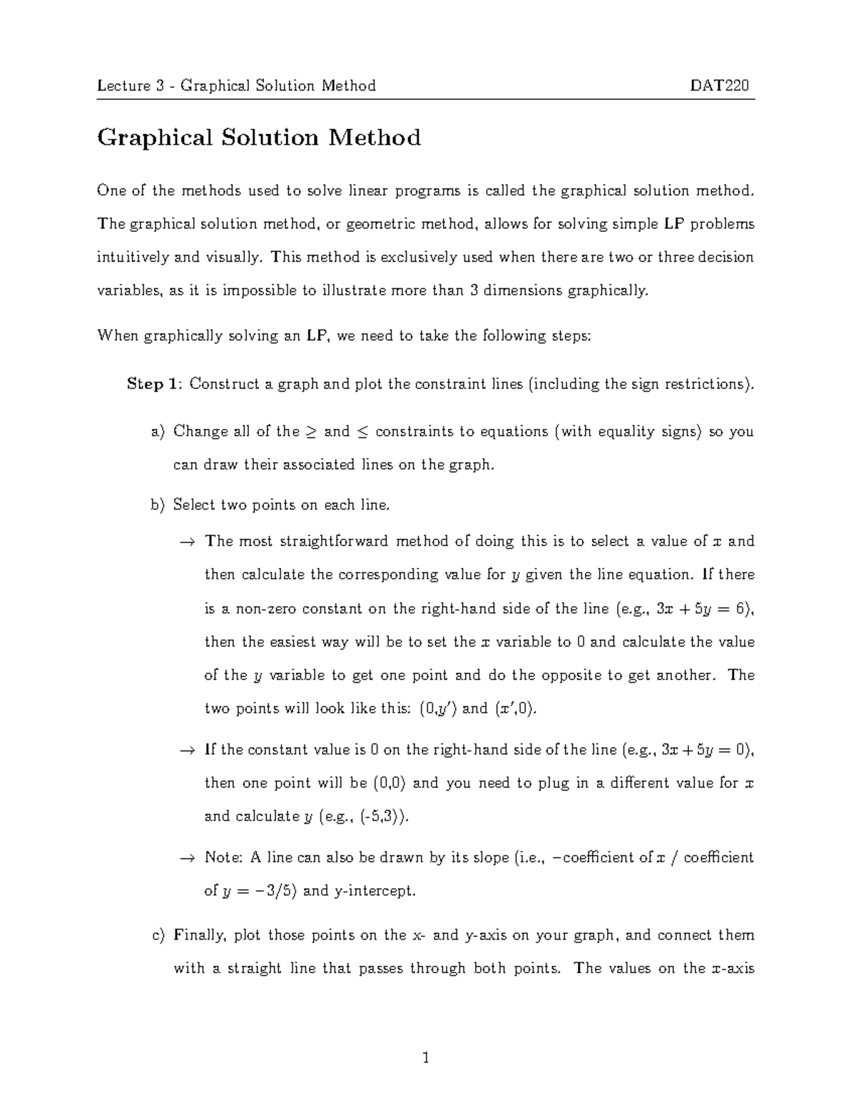 Lecture 3: Graphical Solution Method for Linear Programming - Studocu