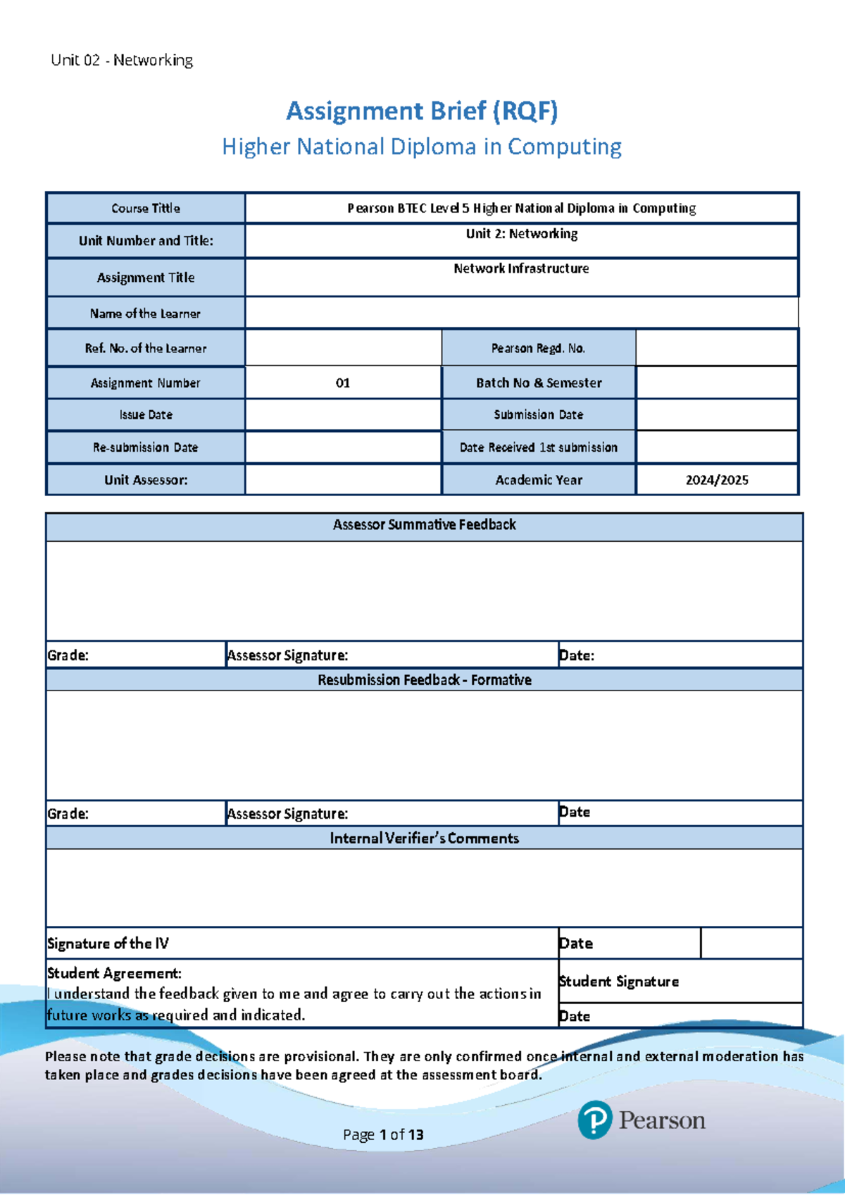 Network Infrastructure Development Plan for HND in Computing (Unit 2 ...
