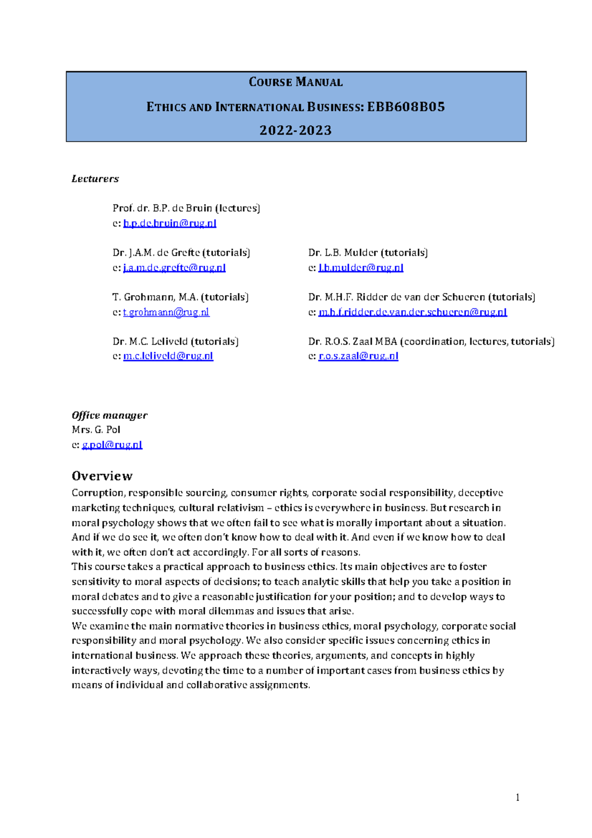 Ethics and International Business Course Manual EBB608B 2022-2023 ...
