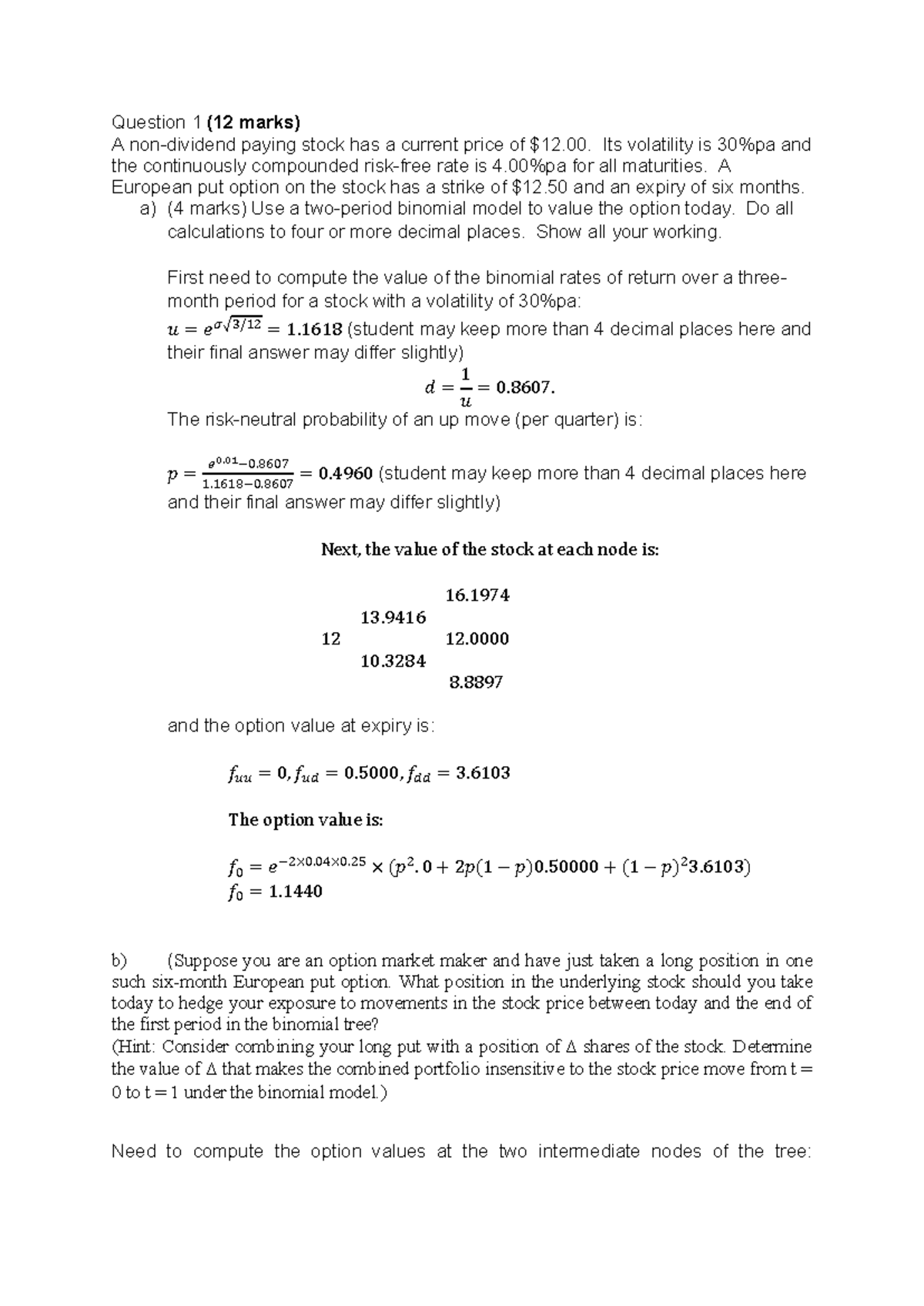 FNCE30007 Final Exam 2025 Sem 1 Solutions: Option Pricing & Swaps ...