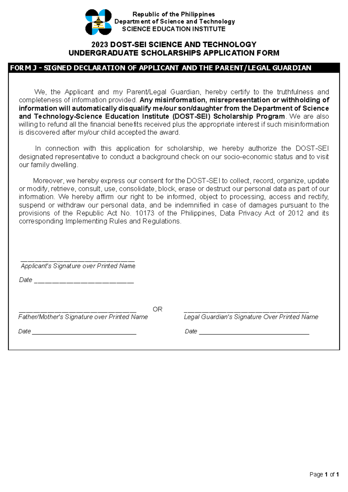 Form-J - form j. - Republic of the Philippines Department of Science ...