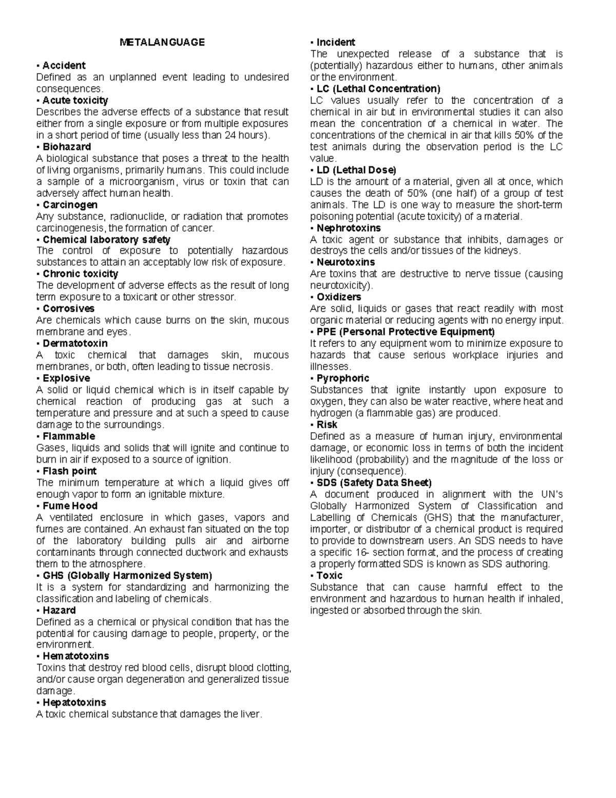 Chemistry Notes: Understanding Chemical Safety and Hazards - Studocu