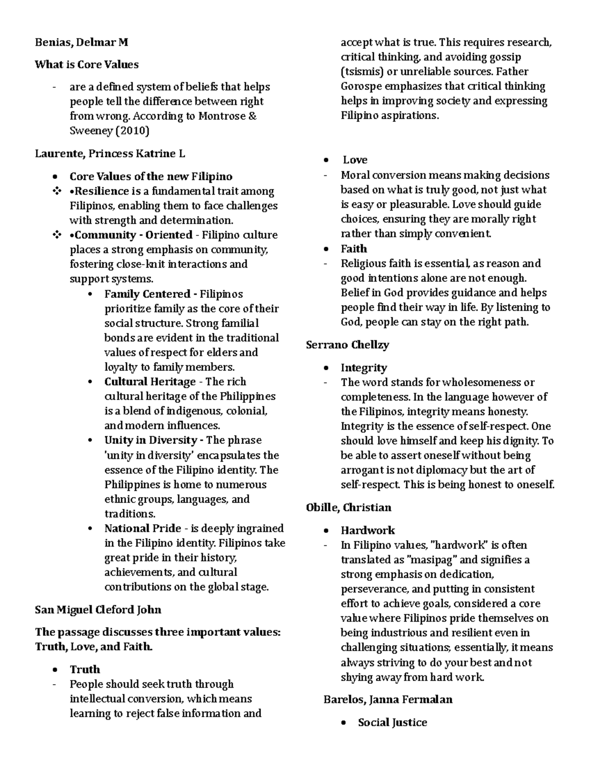 Core Values of Filipinos: Truth, Love, Faith, and Social Justice (2 KKK ...