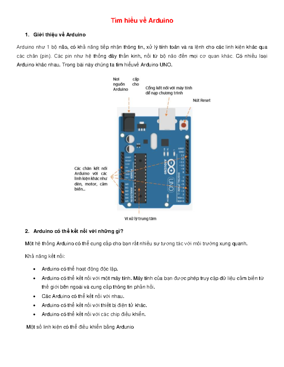 Tài liệu Học Tập Arduino-1: Nắm Vững Kết Nối và Cảm Biến - Studocu