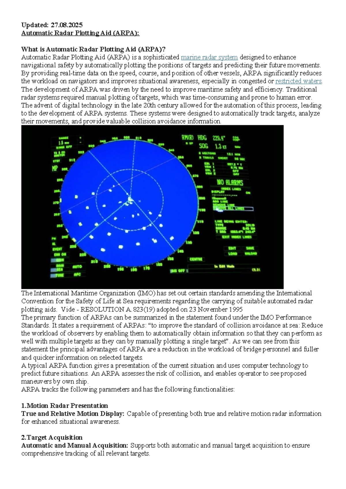 ARPA Overview: Functions, Capabilities, and Vector Analysis (MAR 101 ...