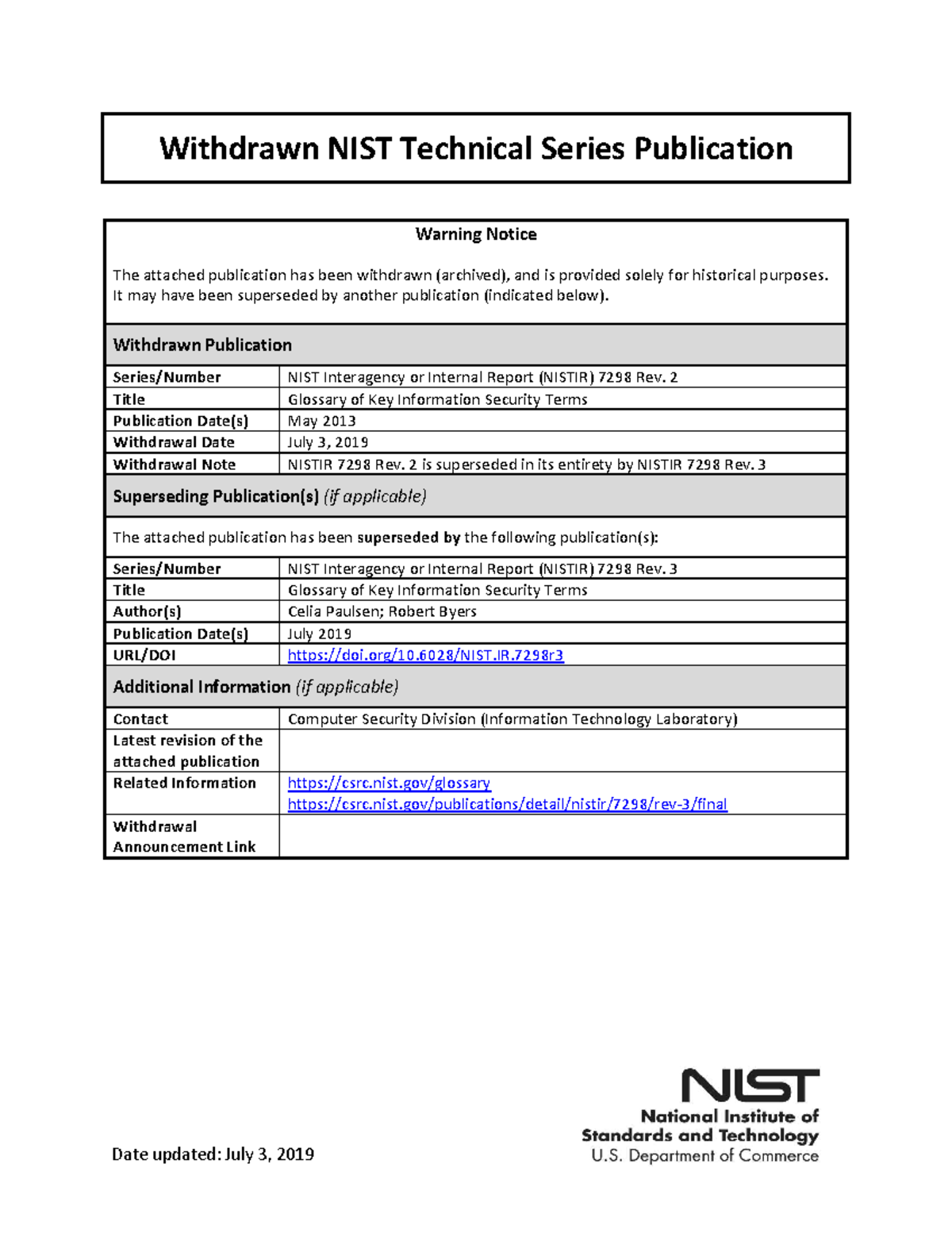 NISTIR 7298 Rev. 2 - Glossary of Key Info Security Terms (Withdrawn ...