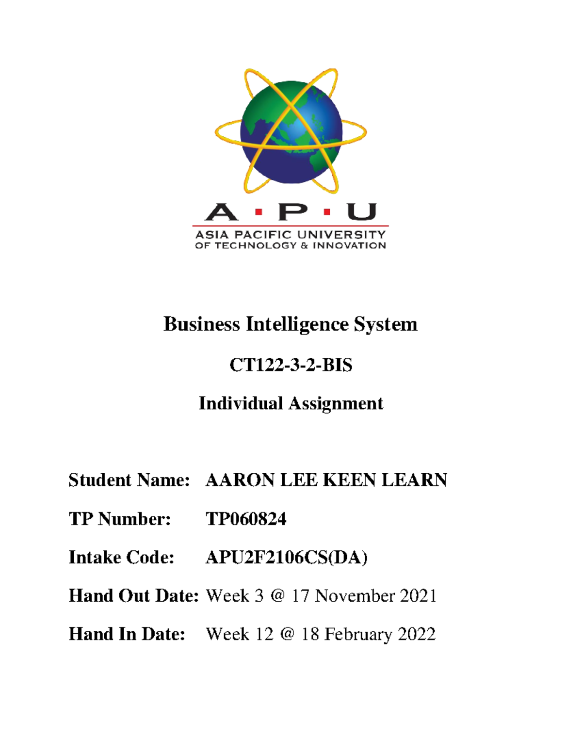 Aaron LEE KEEN Learn TP060824 BIS Assignment - Business Intelligence ...