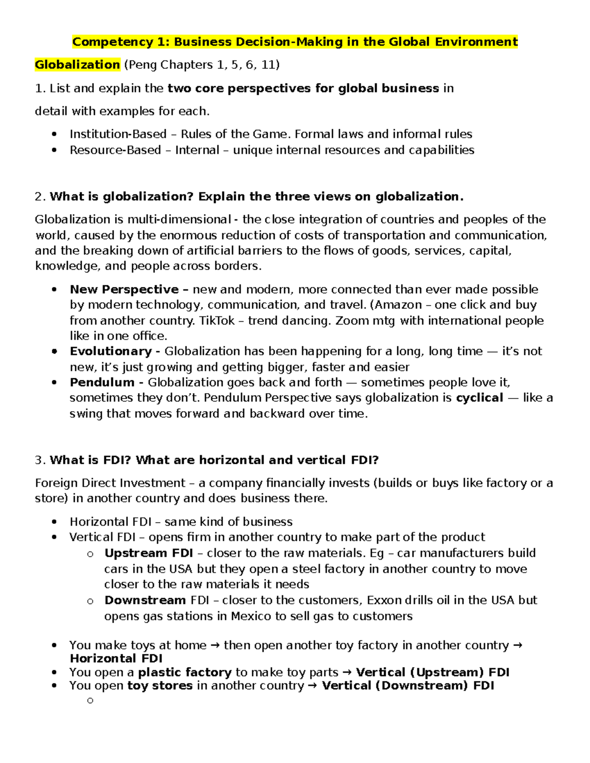 C211 Study Guide: Competency 1 - Business in the Global Environment ...