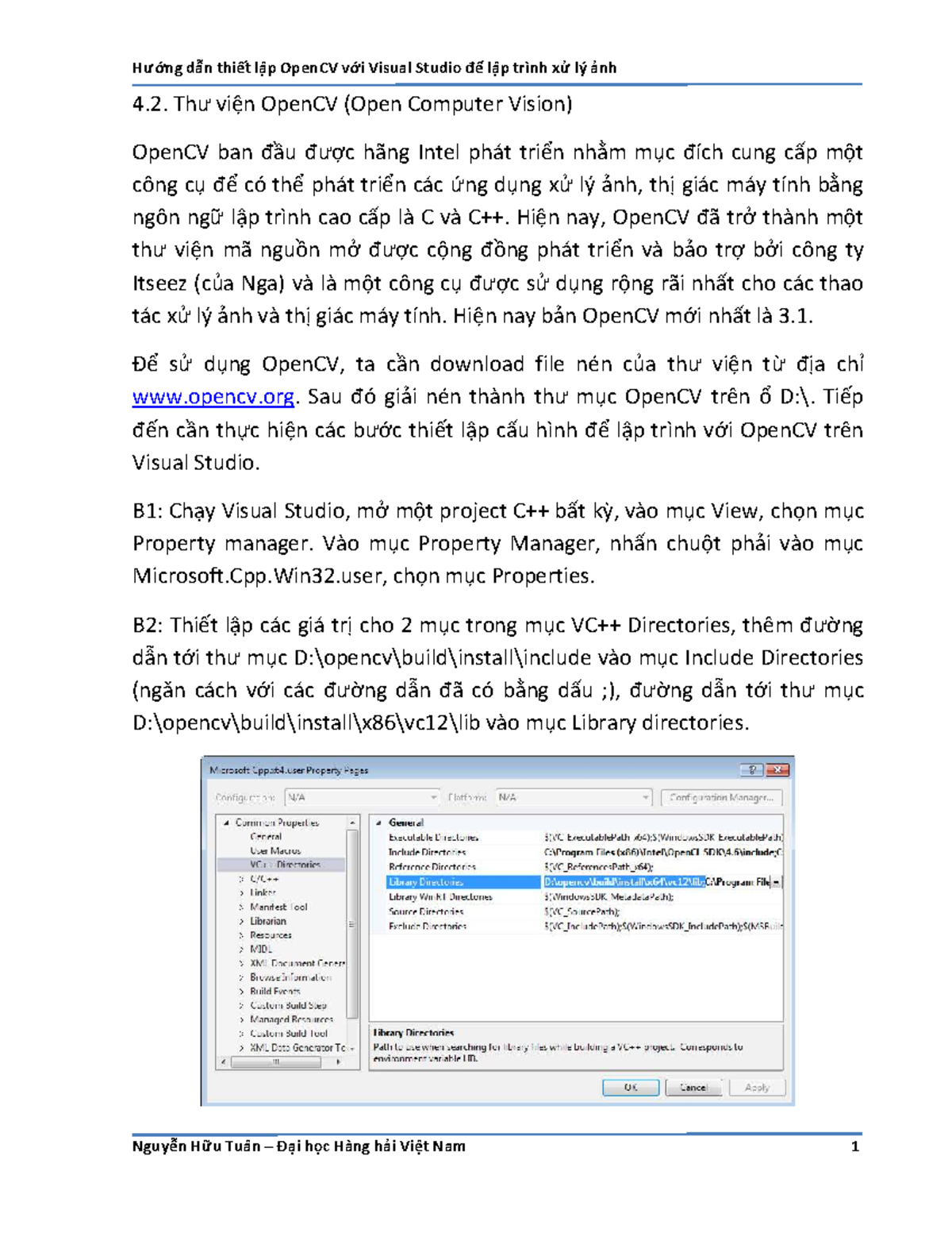 Hướng dẫn thiết lập OpenCV với Visual Studio - Xử lý ảnh 4.2 - Studocu