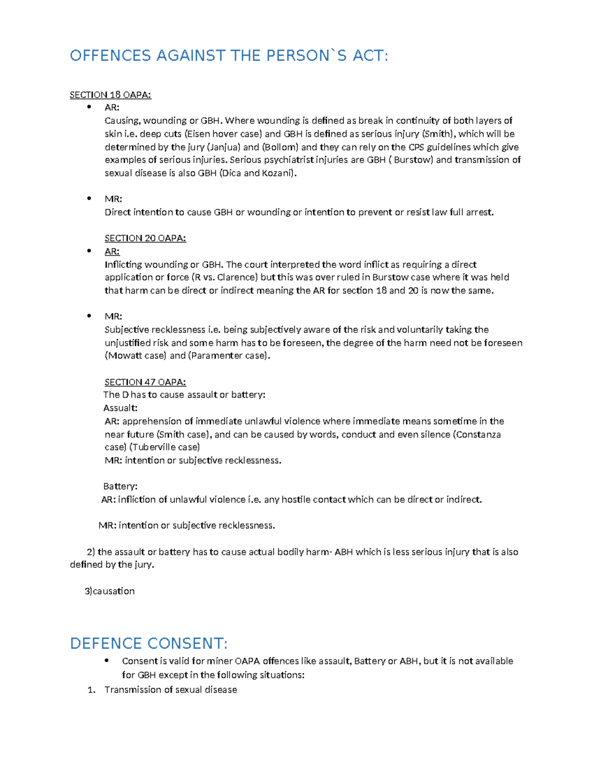 Section 18 OAPA: Practice Notes on Causing Wounding or GBH - Studocu