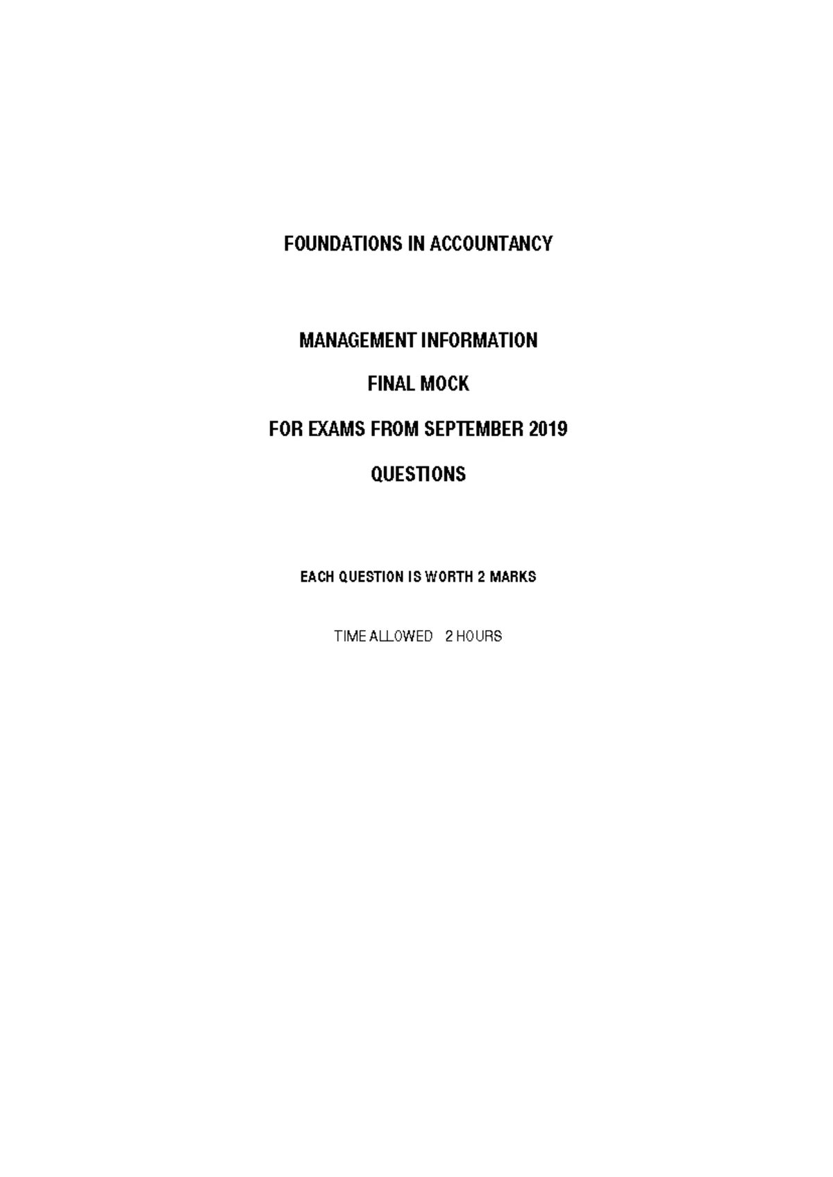 MA1 Mock Exam 3 - Management Accounting Questions & Answers - Studocu