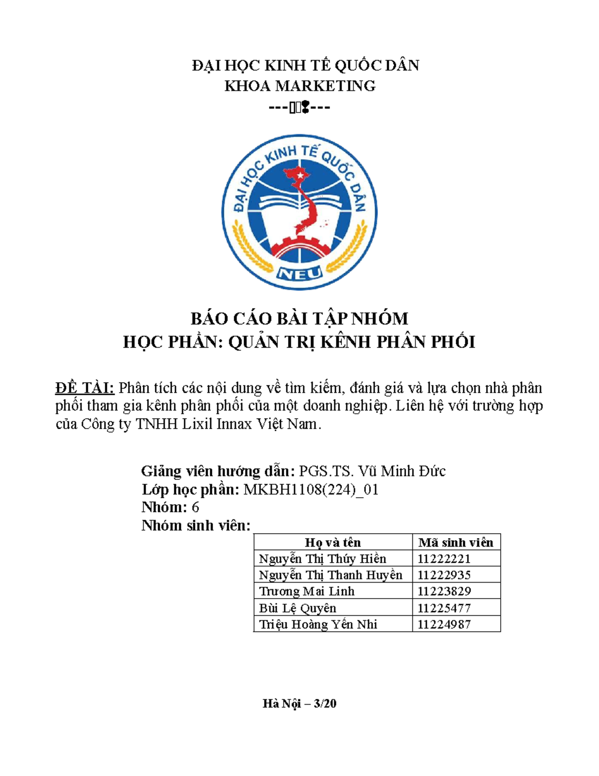 Phân tích kênh phân phối của công ty TNHH Lixil Inax Việt Nam - MKBH1108(224)_01 - Document Preview