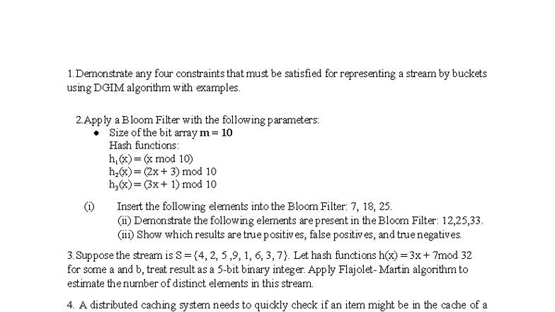 BDA IA-2 Quiz: DGIM, Bloom Filter, and Community Detection Notes - Studocu